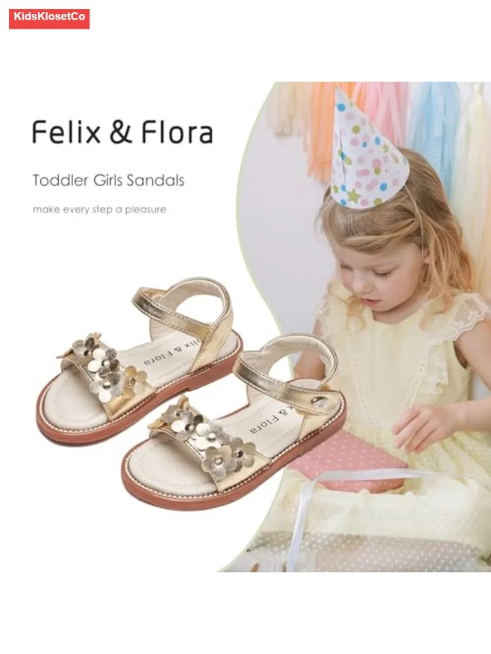 Toddler Girl Sandals - Lightweight Open Toe Flats with Hook & Loop Closure